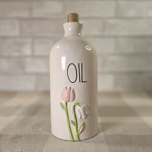 White Floral Ceramic Pastel Spring OIL Bottle Rae Dunn by Magenta Cork Top